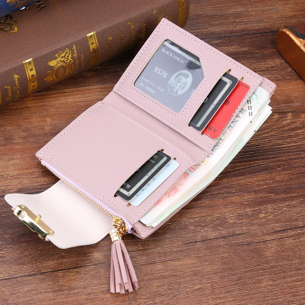 Fashion Ultra-thin Wallet Tassel Short Wallet for Woman Mini Coin Purse Ladies Clutch Small Wallet Female Pu Leather Card Holder