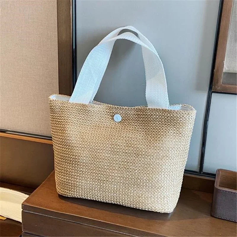 Fsahion Woven Ladies Straw Woven Handbag for Women's Holiday Beach Casual Tote Top-Handle Bags Handmade Retro Shoulder Bags 2024