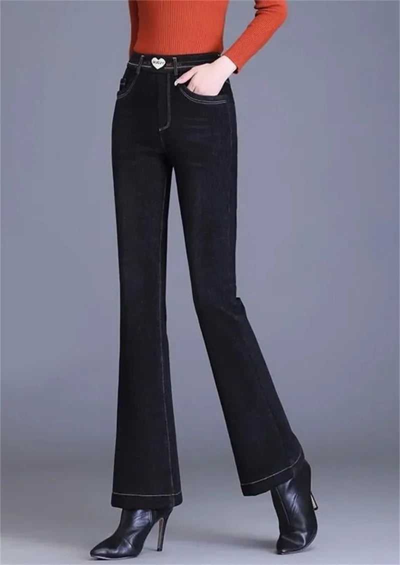 Winter Plush Velvet Lined Flare Denim Pants Skinny Casual Warm Thicken High Waist Women Jeans Snow Wear New Stretch Vaqueros