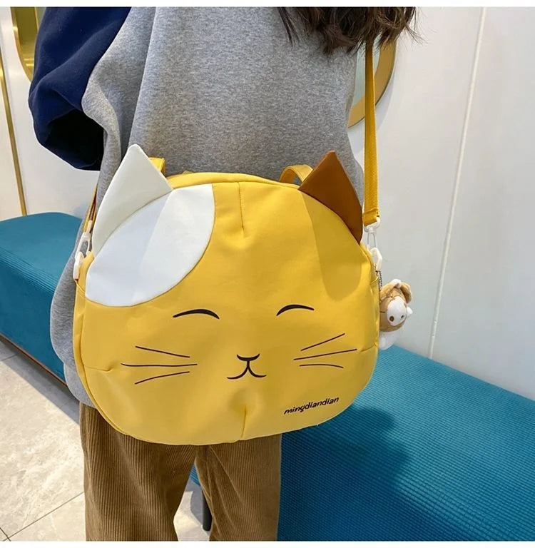 Canvas Nylon Prints Cat Messenger Bag Cute College Style Large Capacity Crossbody Bag Portable Shoulder Bag Handbag Streetwear