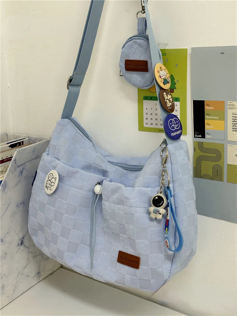 Printed high-capacity solid color original style college shoulder bag, new cute fashion designer handbag, crossbody bag