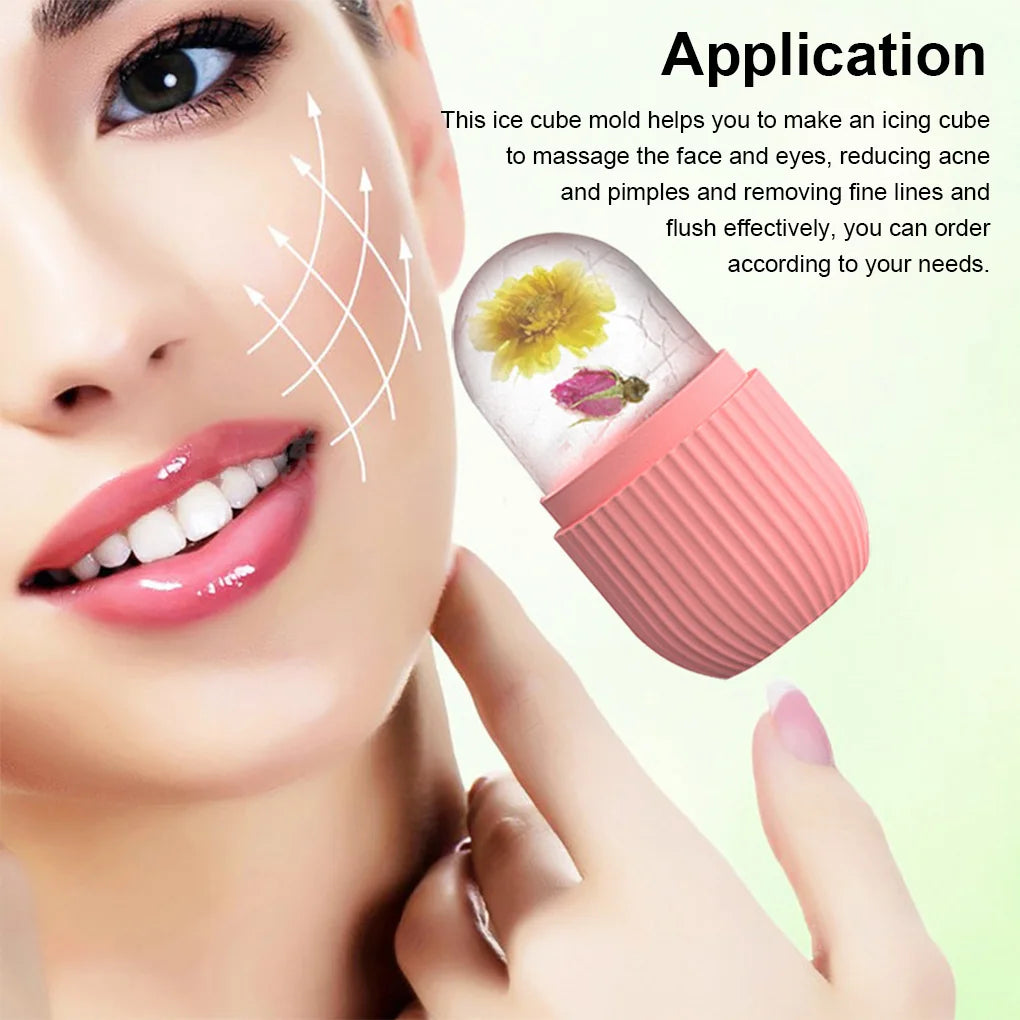 Facial Ice Cube Mold Silicone Freezing Beauty Swelling Face Massager Moisturizing Washable Oven Icing Mould  Pink