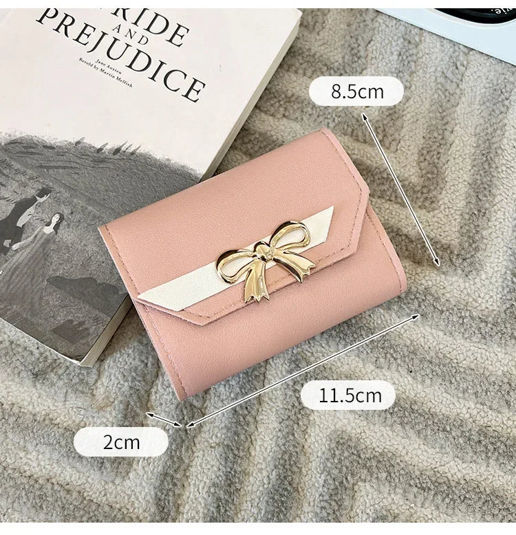 Women Wallet Foldable Portable Ladies Short Coin Purses Fashion Cute Bow Clutch Bag PU Leather Quality Female Card Holder Purse