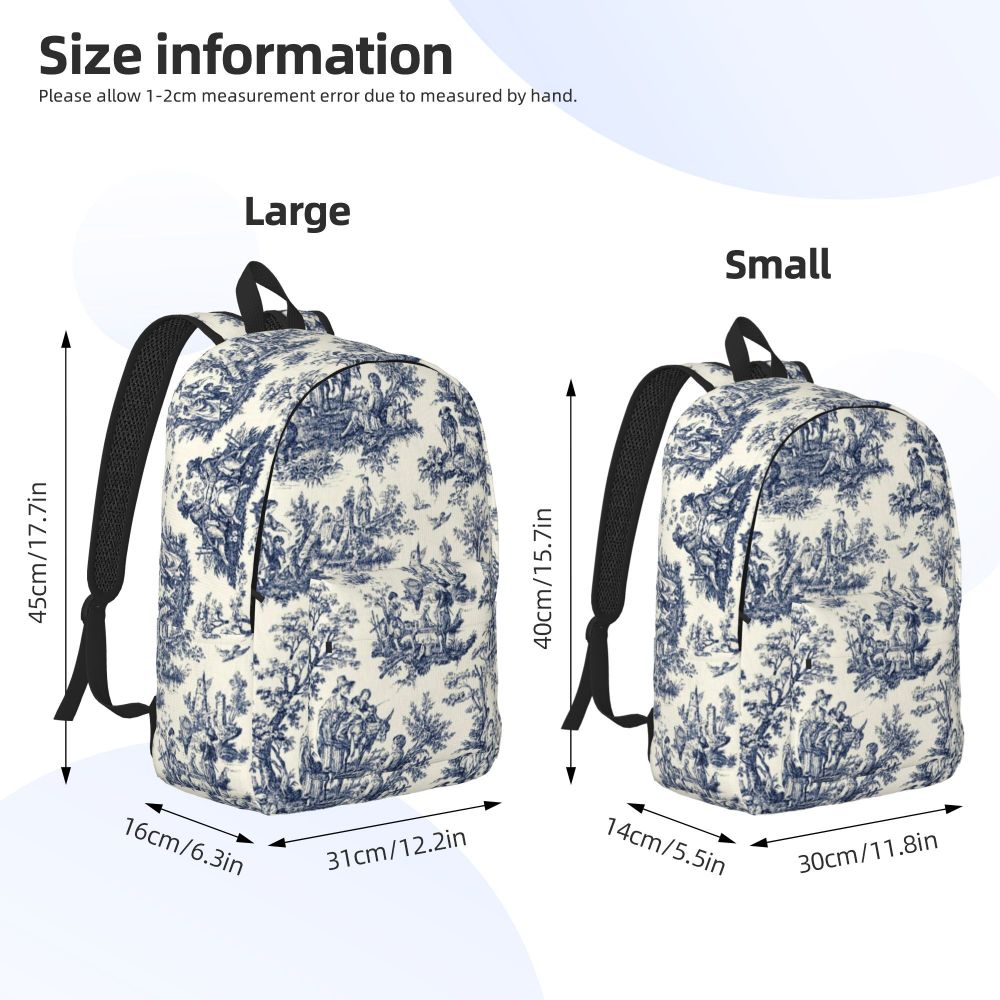 Personalized Navy Blue Toile De Jouy Canvas Backpacks Men Women Basic Bookbag for School College French Countryside Floral Bags