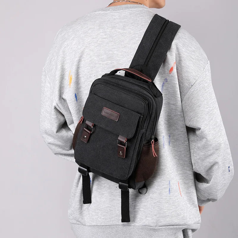 Small Mens Backpack Canvas Casual Backpacks for Men 2024 Mini Male School Bag Rucksack Man Multi-function Crossbody Bag Travel