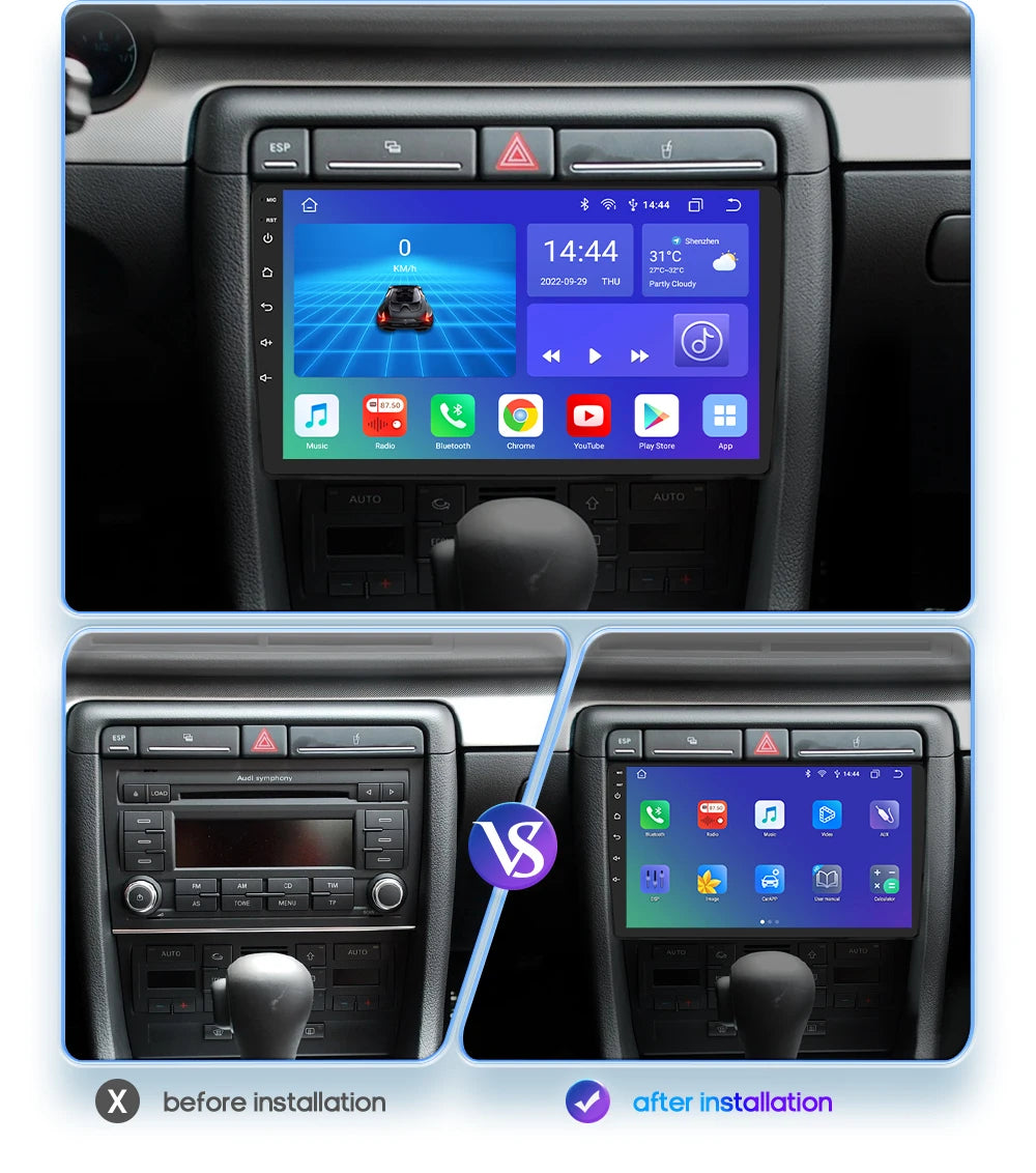 Autoradio Android 4G-LTE Lecteur multimédia pour Audi A4 2000-2009 S4 B6 B7 RS4 Seat Exeo RS4 Carplay GPS Navi Stéréo Radio Audio