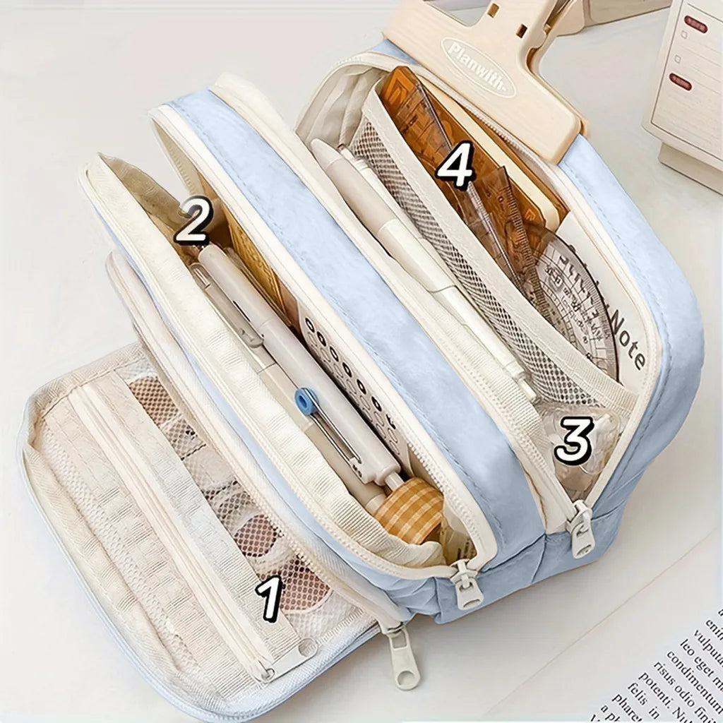 Large Capacity 3 Layers Pen Box Kawaii Pencil Cases Cute Pen Holder Pouch for Students Back to School Stationery Supplies