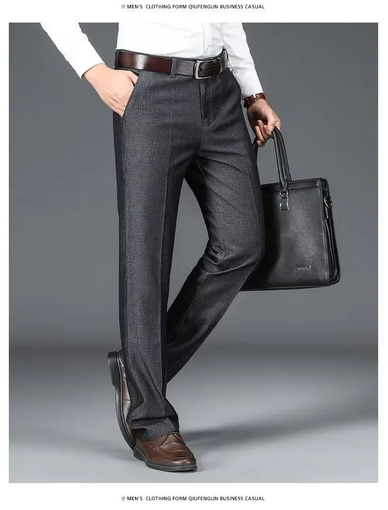 Men's Business Casual Trousers Draped Straight-leg Spring Summer Elasticity Midlife Father Trousers Smart Style Office Wear