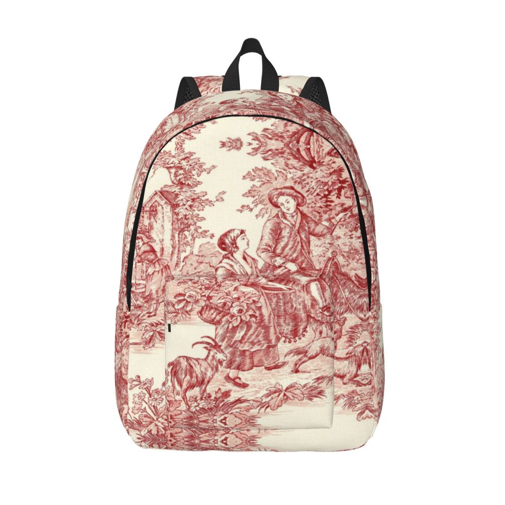 Personalized Navy Blue Toile De Jouy Canvas Backpacks Men Women Basic Bookbag for School College French Countryside Floral Bags