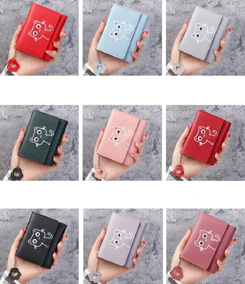 2023 New Women's Wallet Cute Cat Short Wallet Leather Small Coin Purse Girls Money Bag Card Holder Ladies Female Hasp Wallet