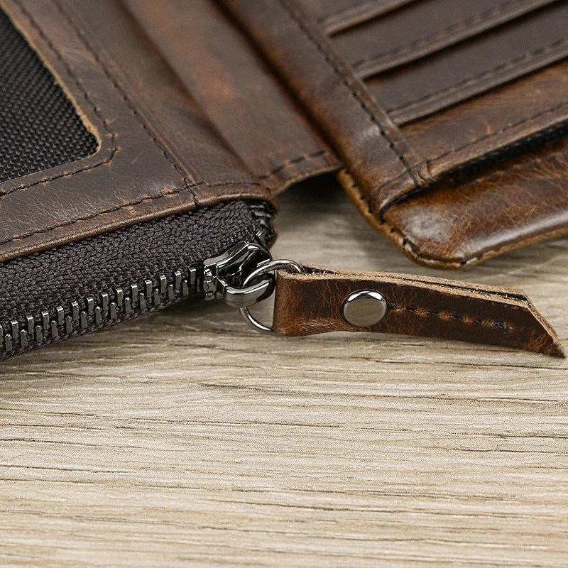 Leather Men‘s Short Wallet Hasp Genuine Leather Unisex Zipper Coin Clutch Purse Cowhide Card Holder Trifold Man wallets