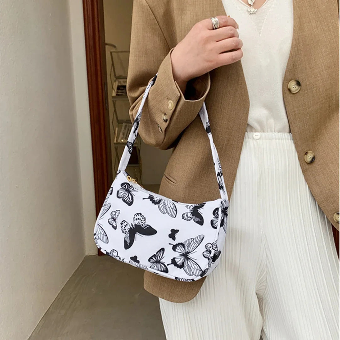 Women Shoulder Bag Fashion Animal Pattern Print Bag Casual Nylon Butterfly Leopard Zebra Cow Print Women Handbag Underarm Bags