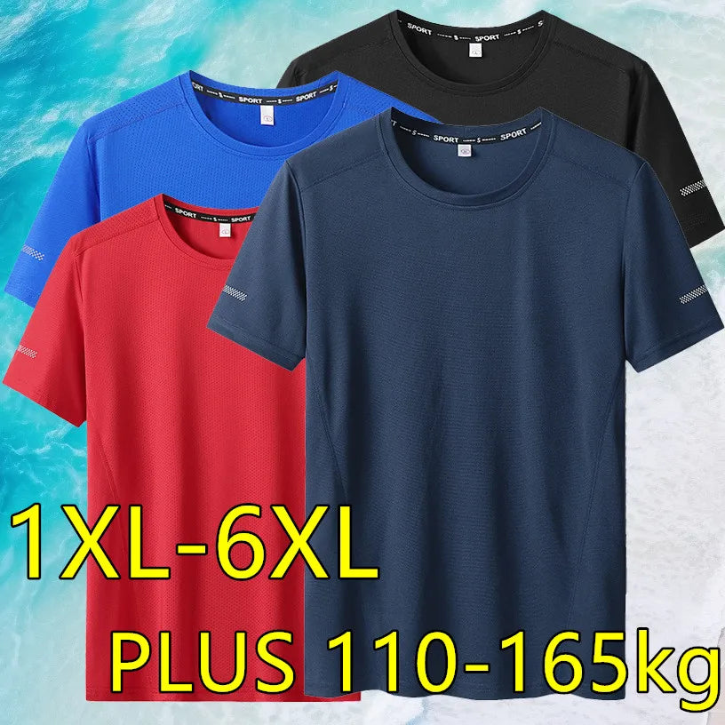 T-shirt pour homme grande taille 5XL/6XL T-shirt à séchage rapide Col rond Grande taille T-shirt surdimensionné à manches courtes