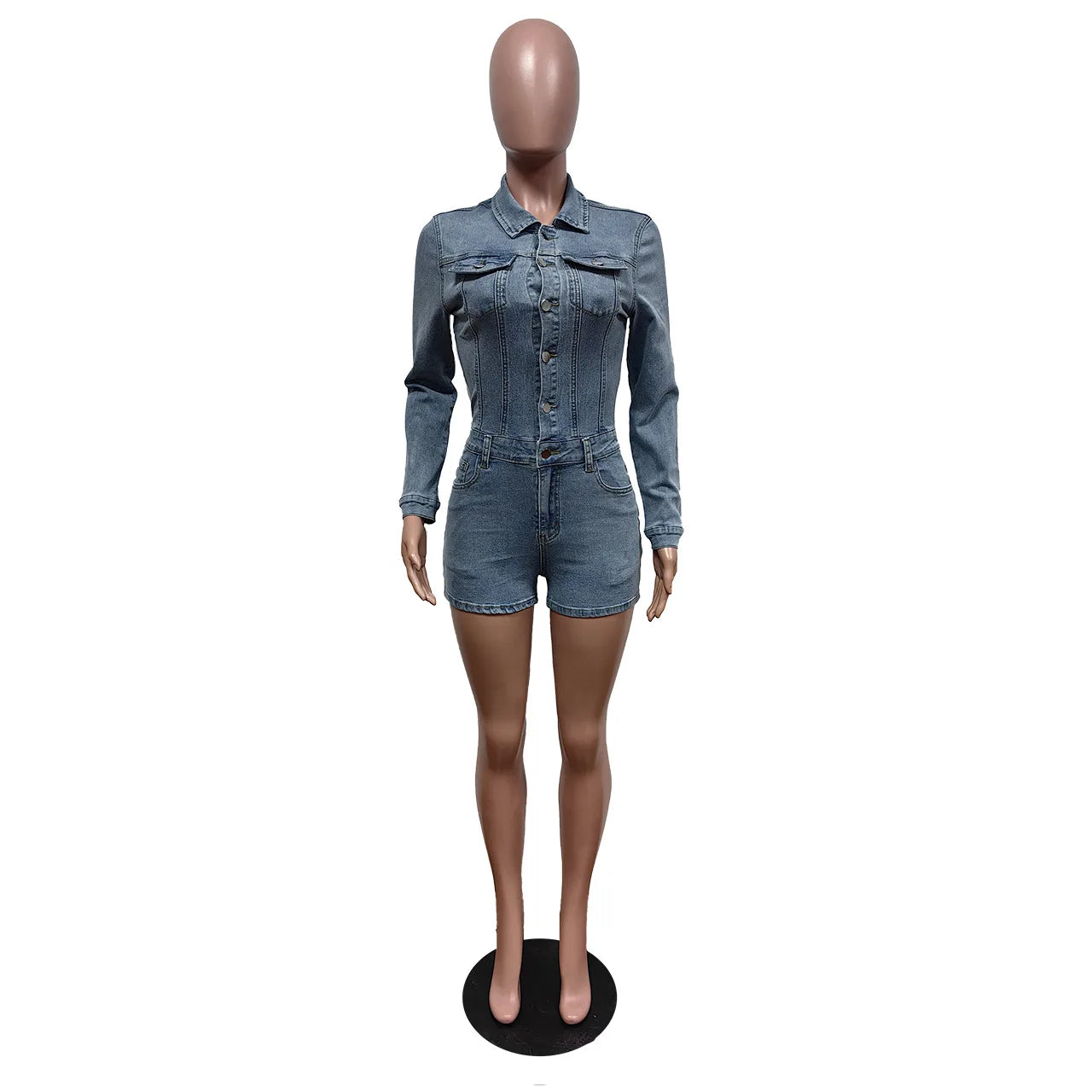 Combinaison en jean extensible sexy pour femme, col rabattu, élégante, en denim, pour club