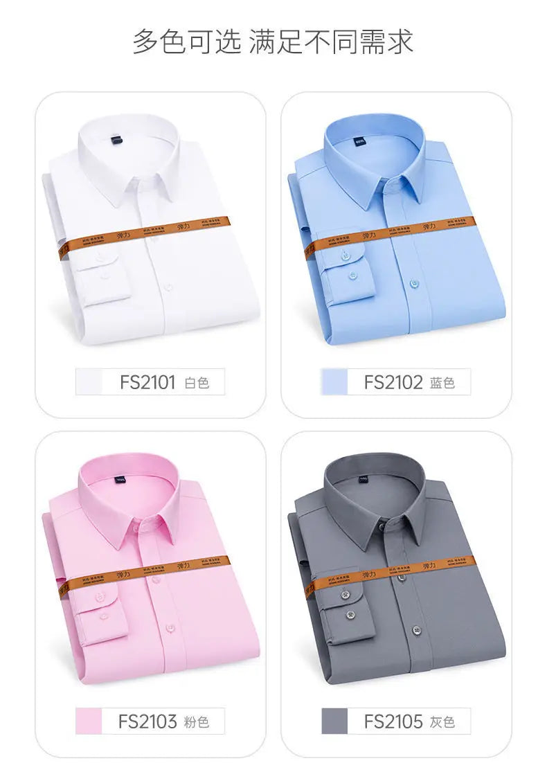 Men's Elastic Spring And Autumn New long Sleeve Shirt Anti-wrinkle Free ironing Business Comfort Fashion Breathable Slim