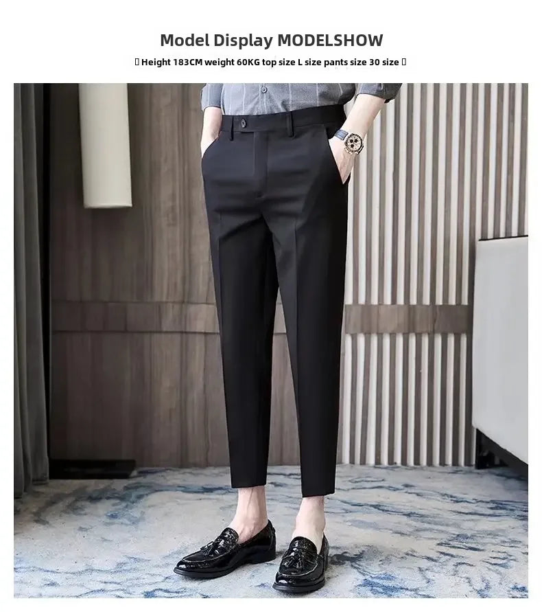 Fashionable Cropped Pants For Men Casual Trendy Spring Autumn New Arrival Small Trousers Draped No Ironing Cone Shaped Pants