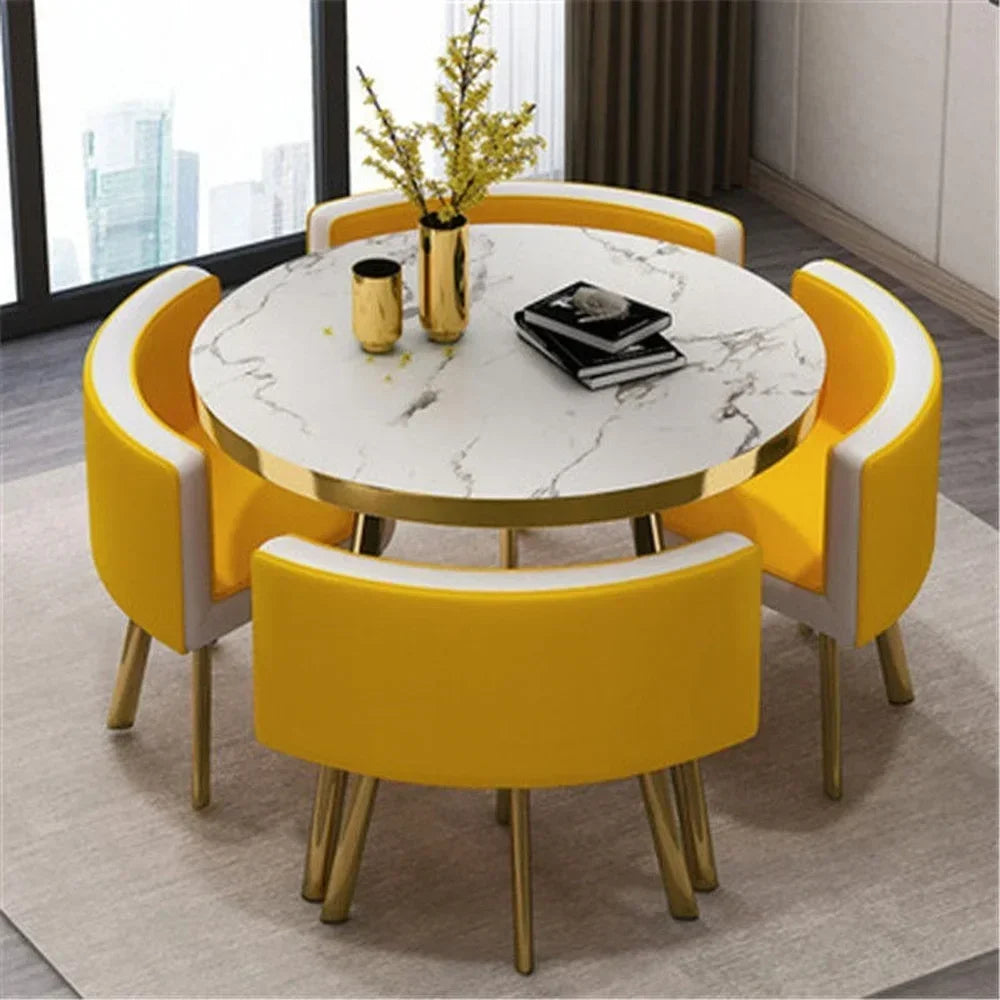 Marble Round 80cm Dining Tables Set 4 Chairs Modern Center Wood Table Luxury White Apartment Furniture