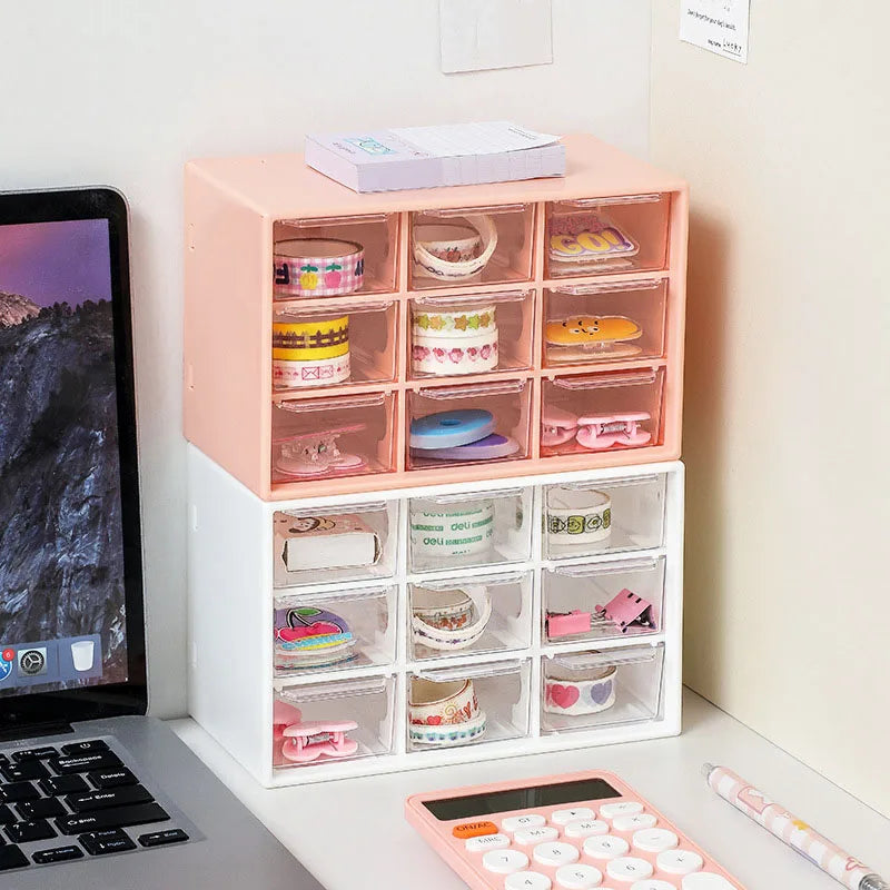 Desk Storage Box for Mini Drawers, Stackable Nine-square Grid Storage Box, Hairpin/sticker/jewelry Accessories Storage Box