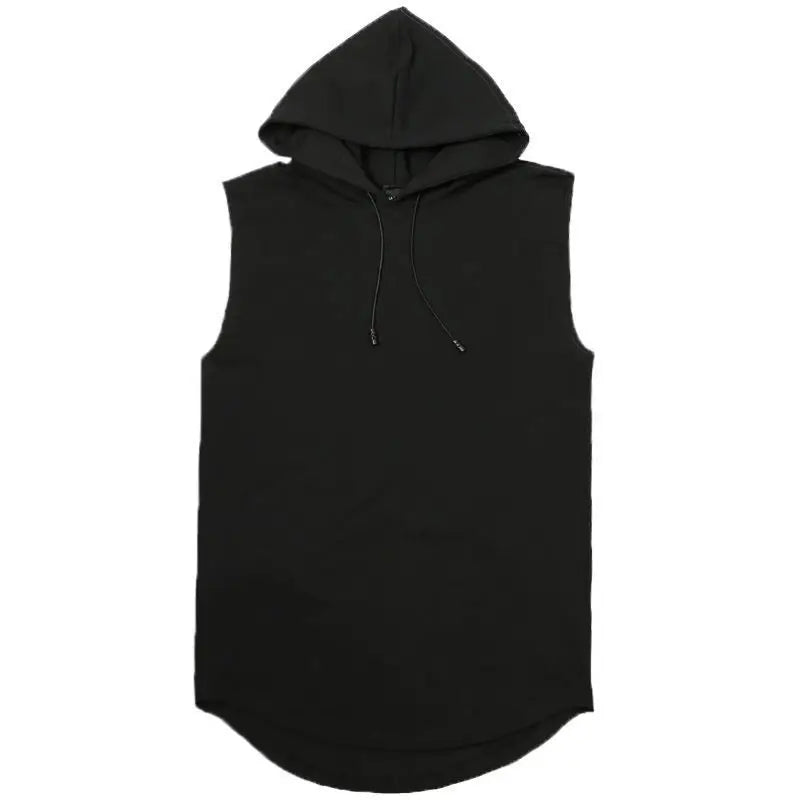 Men Tie Collar Hooded Sleeveless Vests Male Summer Loose Solid Hip Hop Tee Shirt Tops AYH-01