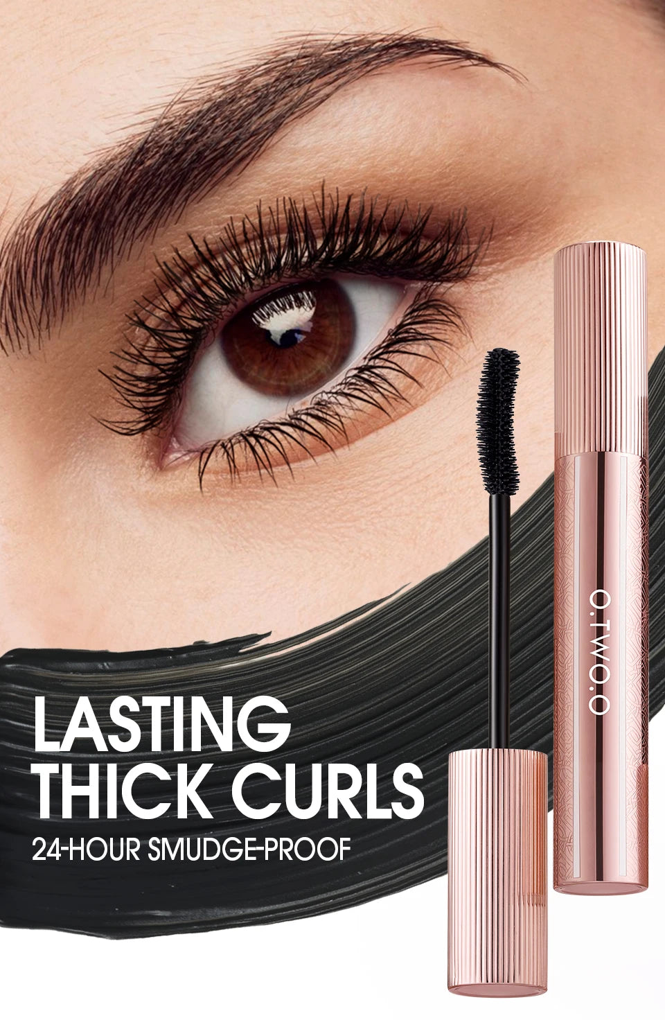 Mascara O.TWO.O 4D Waterproof Extra Volume Longue tenue Hyper-Curl Allongement des cils Cils non baveux Mascara Noir