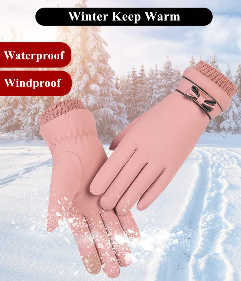 Winter Women Gloves Hand Warmer Thermal Fleece Lined Guantes Full Finger Ladies Mitten Touchscreen Waterproof Bike Cycling Glove