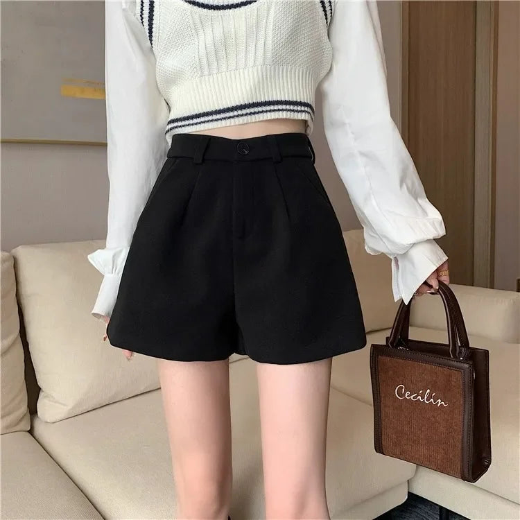 Black Woolen Shorts Women's Autumn/winter Outerwear Petite High-waisted Bell Bottoms 2023 New Slimming Base Boot Pants