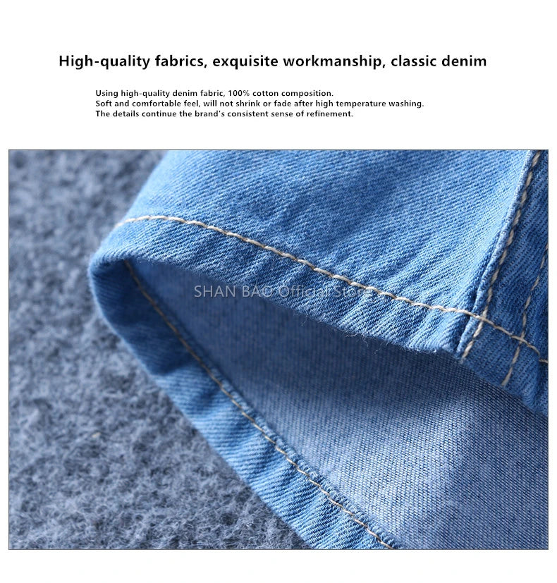 SHAN BAO classic brand double pocket button 100% cotton denim shirt 2022 spring high quality men's slim long-sleeved shirt