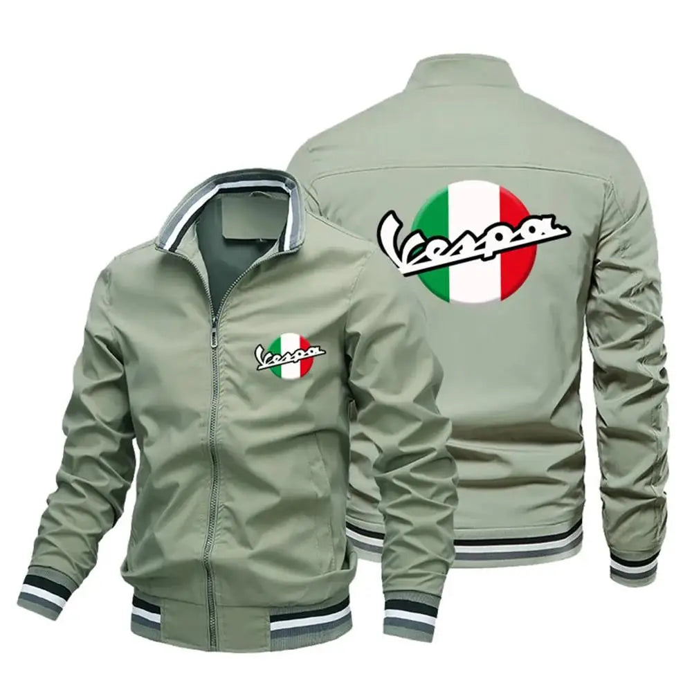 Men's casual Vespa motorcycle logo printed jacket, windproof pilot riding 2024