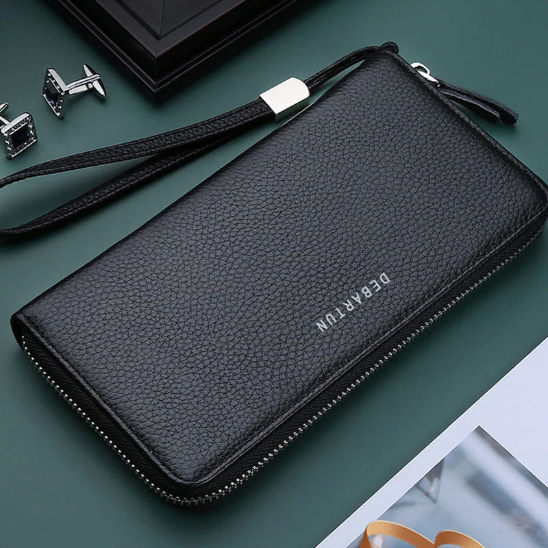 New Color Men`s Long Wallet for Men RFID Blocking Clutch Organizer Zipper Leather Business ID Credit Card Holder Purse