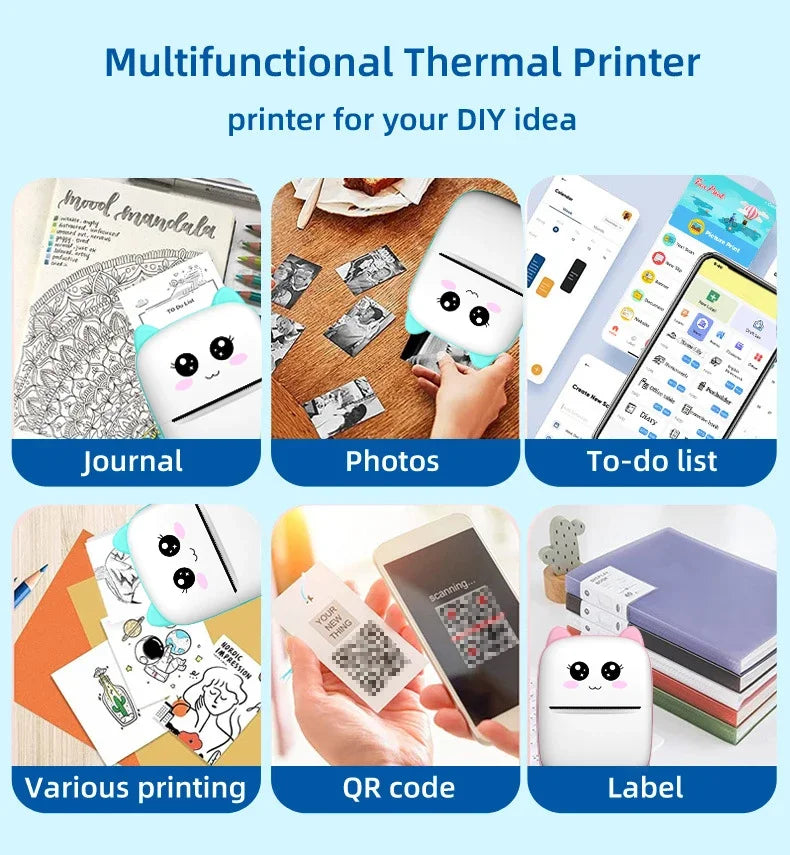 Mini CAT portable thermal printer print photo pocket thermal label printer 58mm printing wireless Bluetooth Android iOS printers