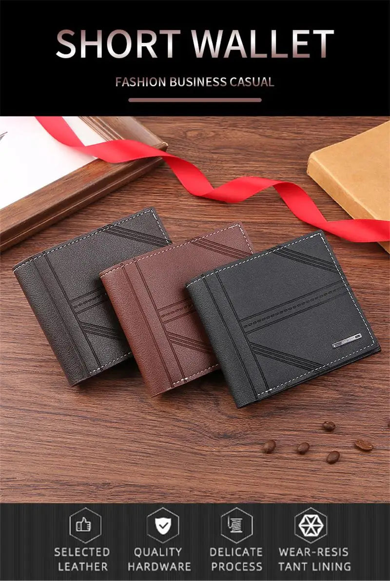 Men'S Short Frosted Leather Wallet Multi-Slot Coin Pocket Photo Holder Small Men'S Wallet High Quality New 2024