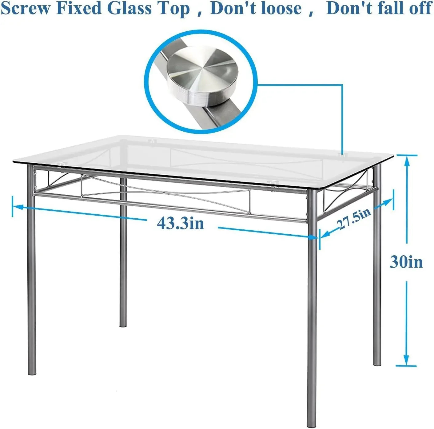 Kitchen Dining Room Sturdy Stable Table and Chairs 4, 5-Piece Dinette Sets, Space Saving (Silver), 43.3",Easy Assembly