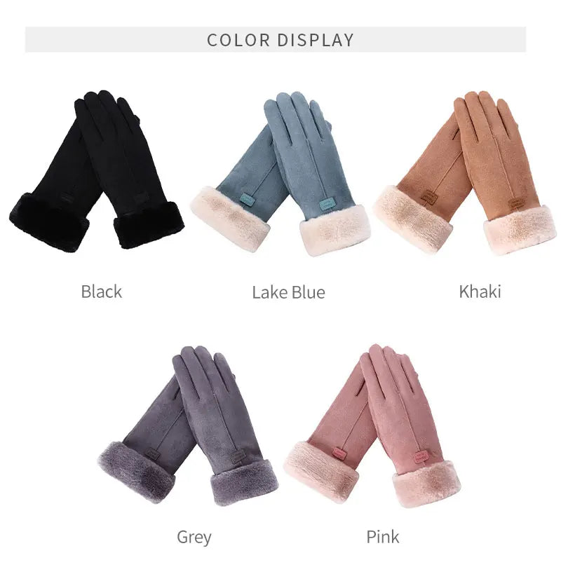 New Fashion Gloves Autumn Winter Cute Furry Warm Mitts Full Finger Mittens Women Outdoor Sport Female Gloves Screen