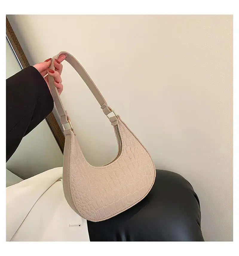 Retro Women Shoulder Bag Handbag Pure Felt Fashion Leisure Underarm Bag Crescent Saddle Bag For Ladies Advanced Armpit Bag