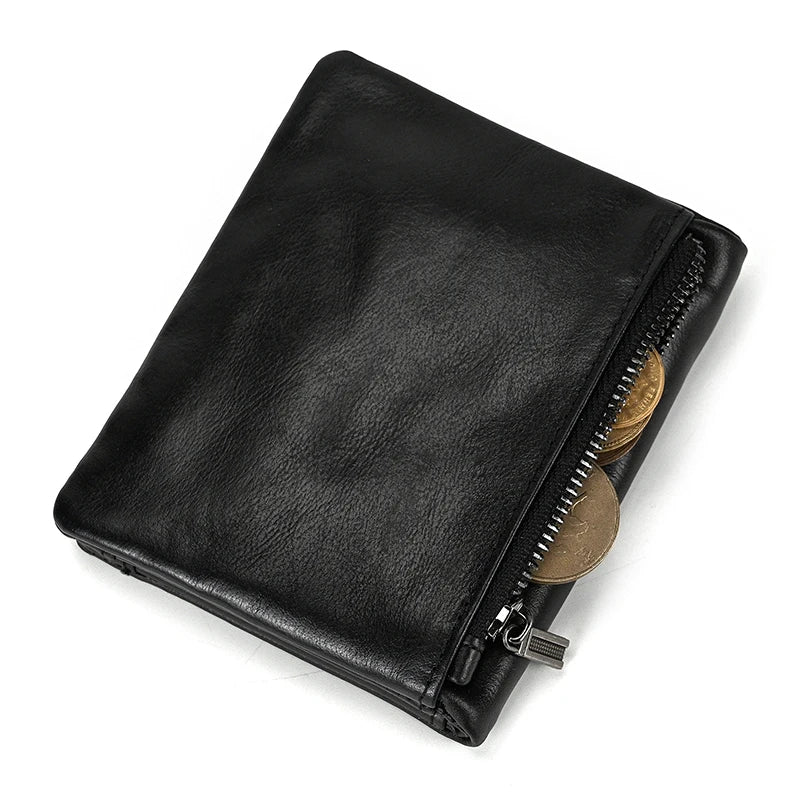 Leather Men‘s Short Wallet Hasp Genuine Leather Unisex Zipper Coin Clutch Purse Cowhide Card Holder Trifold Man wallets