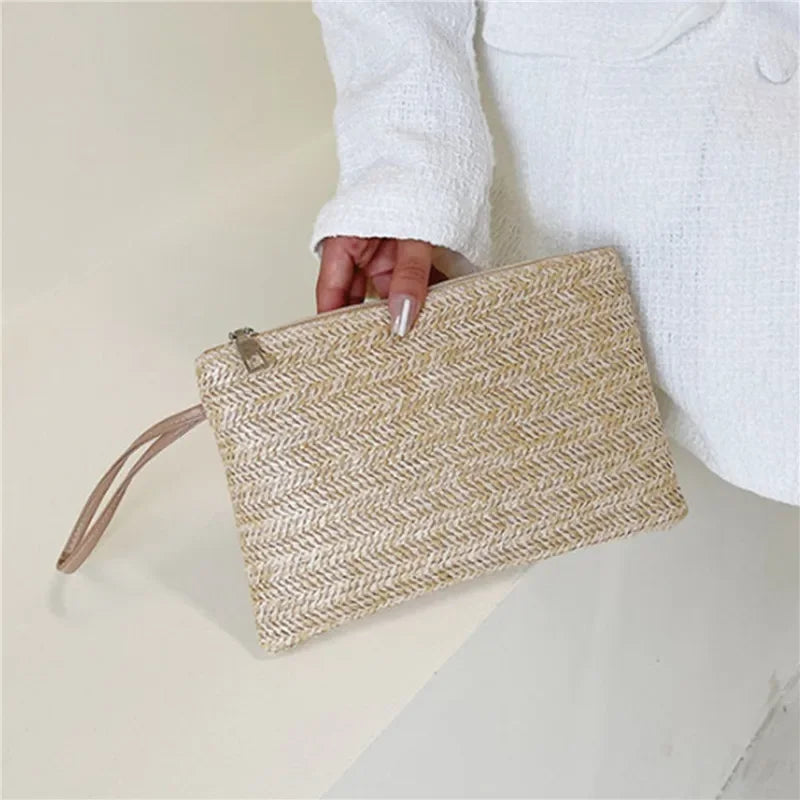 Fsahion Woven Ladies Straw Woven Handbag for Women's Holiday Beach Casual Tote Top-Handle Bags Handmade Retro Shoulder Bags 2024