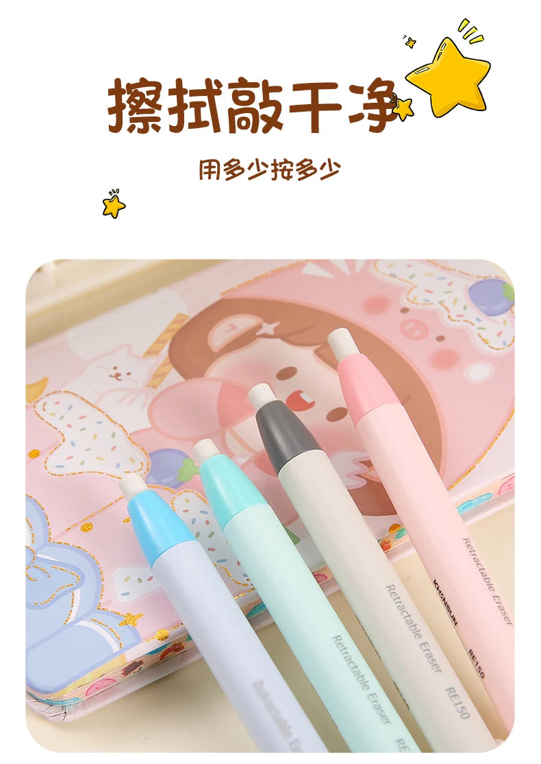 KHINSUN Press Retractable Pencil Eraser Correction Supplies Pen Style Pencil Rubber Writing School Supplies Stationery