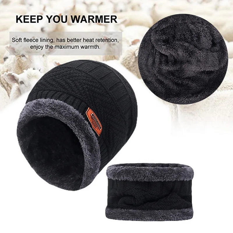 Winter Hats Knit Cap Men And Women Velvet Hat Coral Fleece Scarf Outdoor Riding Hat Warm Thickening Plus Velvet Neck Protect Cap