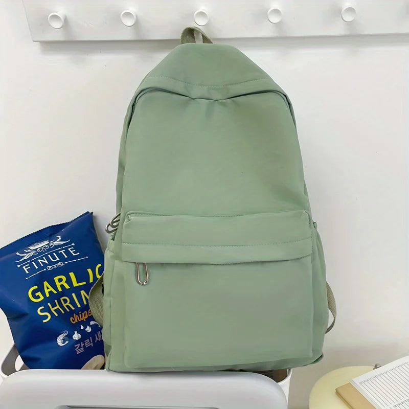 Simple Solid Color Backpack Women 2024 Waterproof Nylon School Bags For Teenager Girls Bookbag Lady Travel Backbag Shoulder Bag