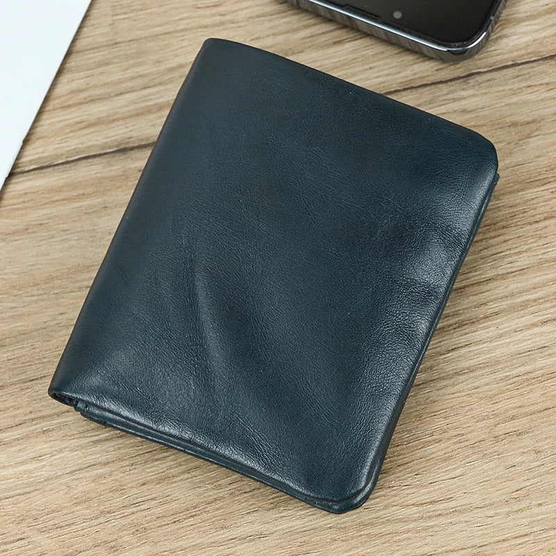 Leather Men‘s Short Wallet Hasp Genuine Leather Unisex Zipper Coin Clutch Purse Cowhide Card Holder Trifold Man wallets