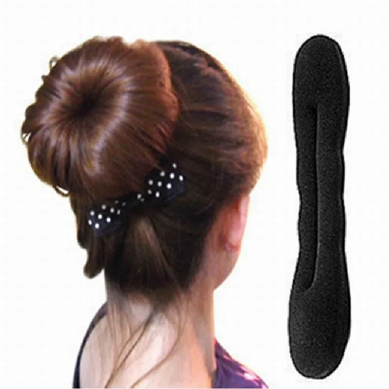 1/2pc Hair Styling Donut Bun Curler Maker Hair Clip Ring Braider Magic Foam Donut Twist  DIY Tool Accessories Black 17.5/ 22.5cm