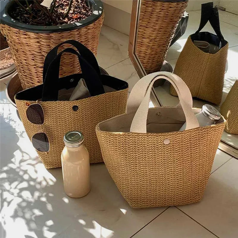 Fsahion Woven Ladies Straw Woven Handbag for Women's Holiday Beach Casual Tote Top-Handle Bags Handmade Retro Shoulder Bags 2024