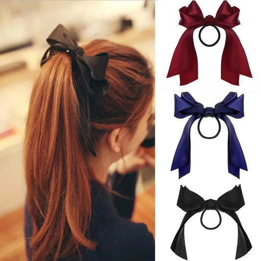 Korean BowKnot Hair Tie Scrunchies for Women Fashion Long Ribbon Elastic Hair Bands Bow Ponytail Ties Hair Accessories