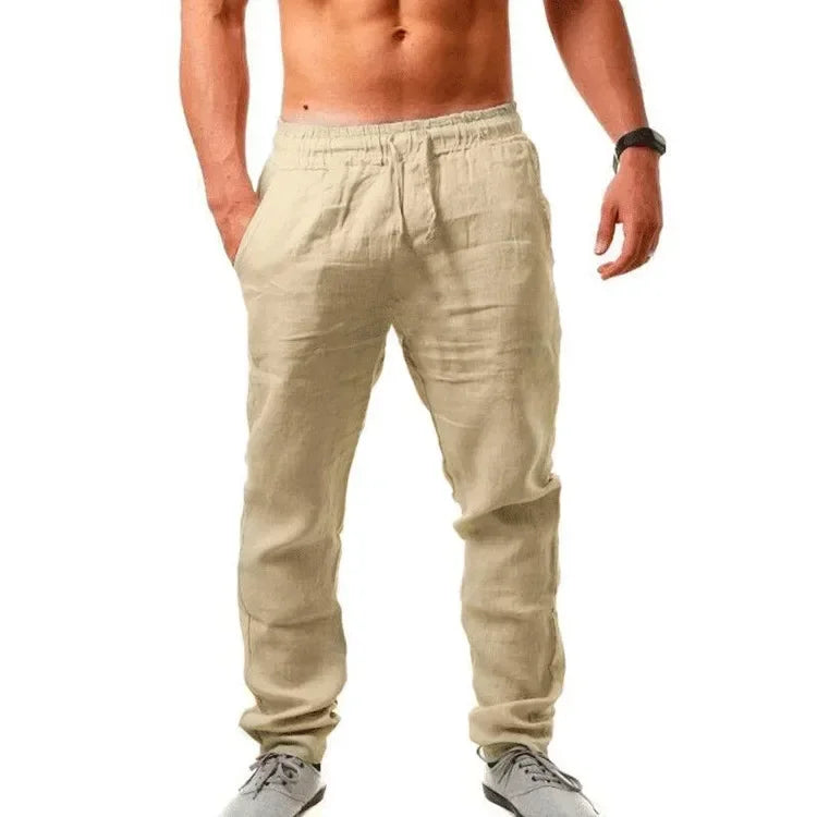 Pantalon de sport décontracté à la mode pour hommes, taille élastique, pantalon de couleur unie en coton et lin