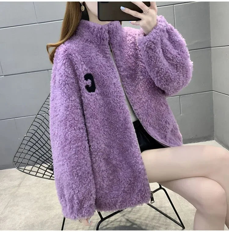 Trendy Winter Fleece-lined Thickened Double-sided Fleece Jacket For Women Warm Sweatshirt Cardigan Zip-up Down Coat