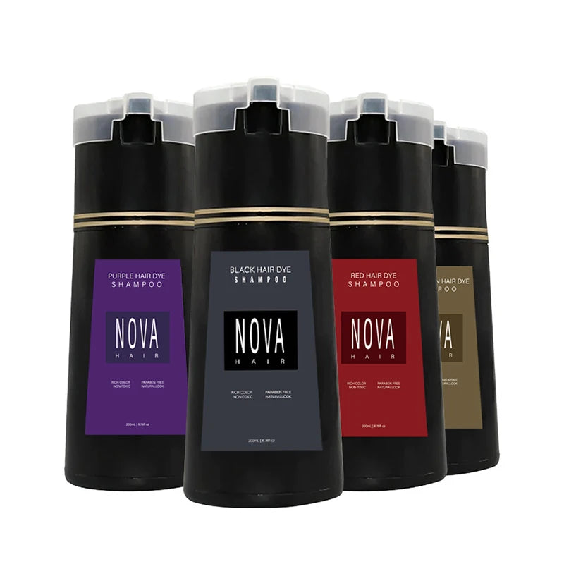 Shampooing colorant capillaire original Nova Hair Shampooing colorant instantané pour hommes et femmes Couleur de cheveux rapide, facile et sûre Couverture des cheveux gris Nourrit le cuir chevelu