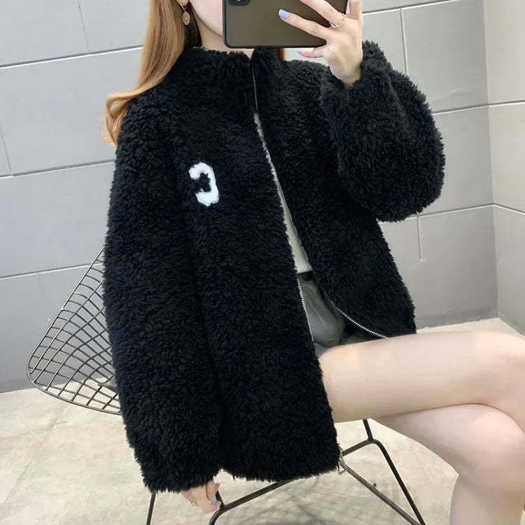 Trendy Winter Fleece-lined Thickened Double-sided Fleece Jacket For Women Warm Sweatshirt Cardigan Zip-up Down Coat