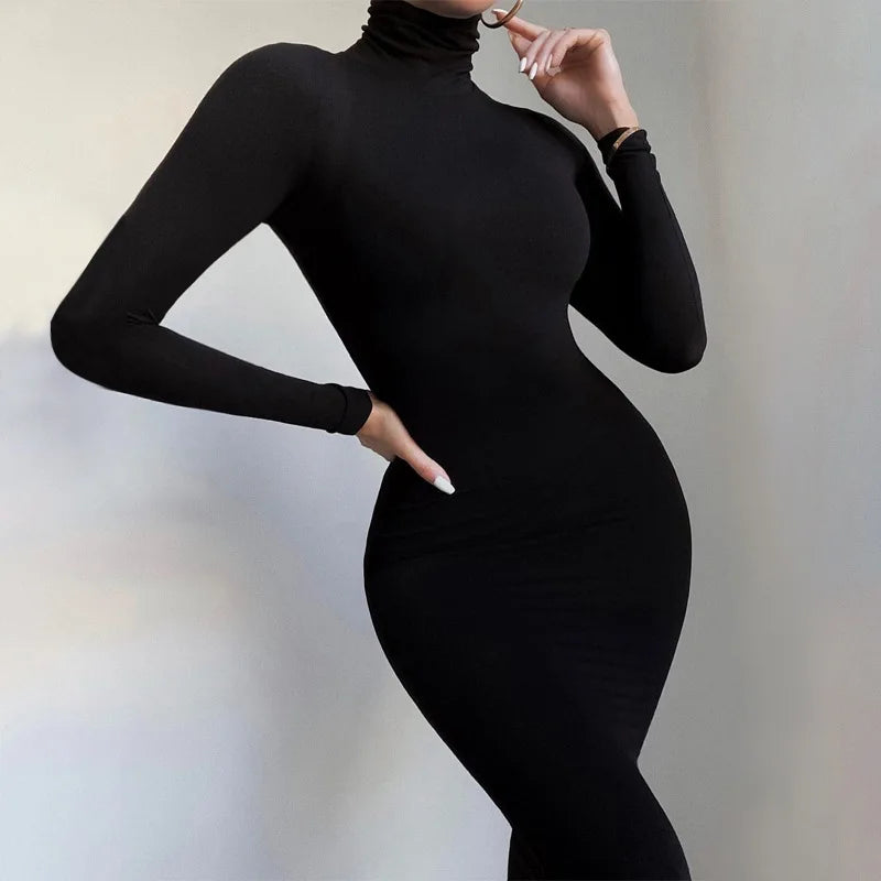 Winter Warm Women's Jumpsuit Autumn New Fashion High Collar Long Sleeve High Waist Pants Women Office Elegant Slim Jumpsuit