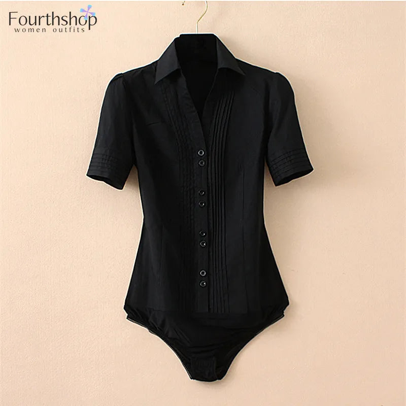 Monos Mujer Elegant Shirring Long Sleeve Collared Body Shirts Women Bodysuits Office Lady Rompers Business Work Blouses and Tops