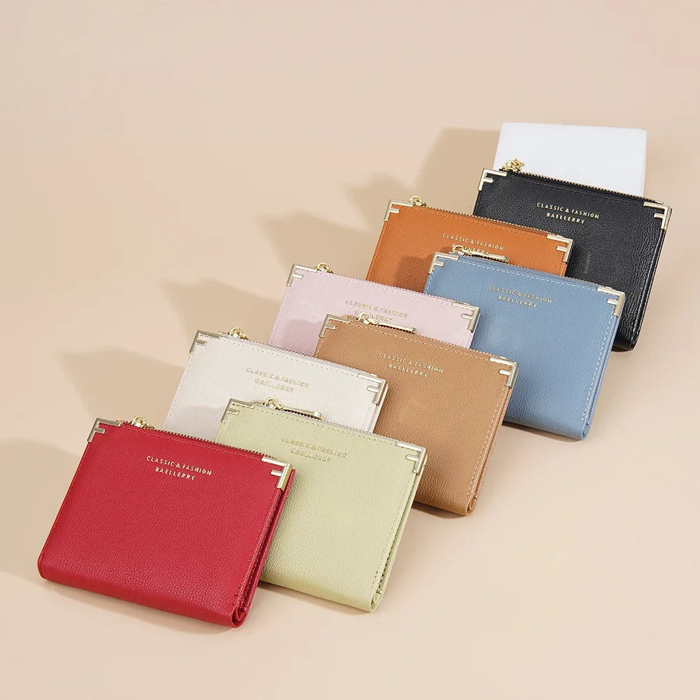 PU Leather Short Wallets for Women Small Card Holder Bag Portable Short Zipper Money Coin Purse Red Off-white Women Mini Wallet